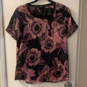 The Limited Black and Pink Floral Short Sleeve Top